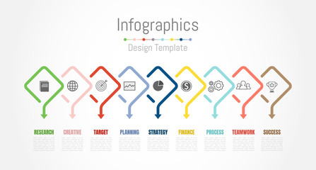 Infographic design elements for your business data with 9 options, parts, steps, timelines or processes. Vector Illustration.