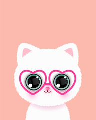 Cute little cat in glasses poster. Vector.