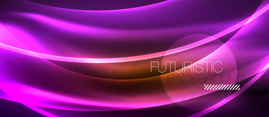 Neon shiny light glowing wave lines