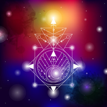 sacred geometry vector illustration on space background. Good for logo, design of yoga mat and clothes.
