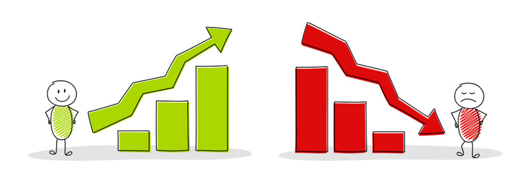 Business chart with funny hand drawn stickman - collection. Vector