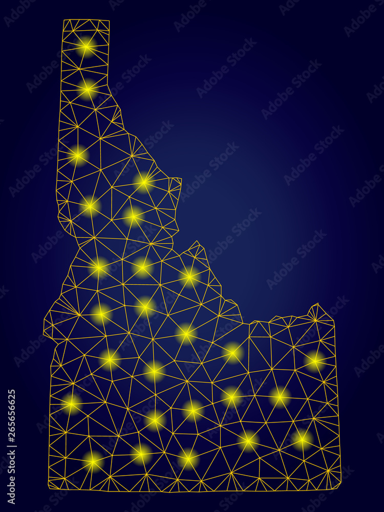 Aufkleber yellow mesh vector idaho state map with glare effect on a dark blue gradiented background. abstract 