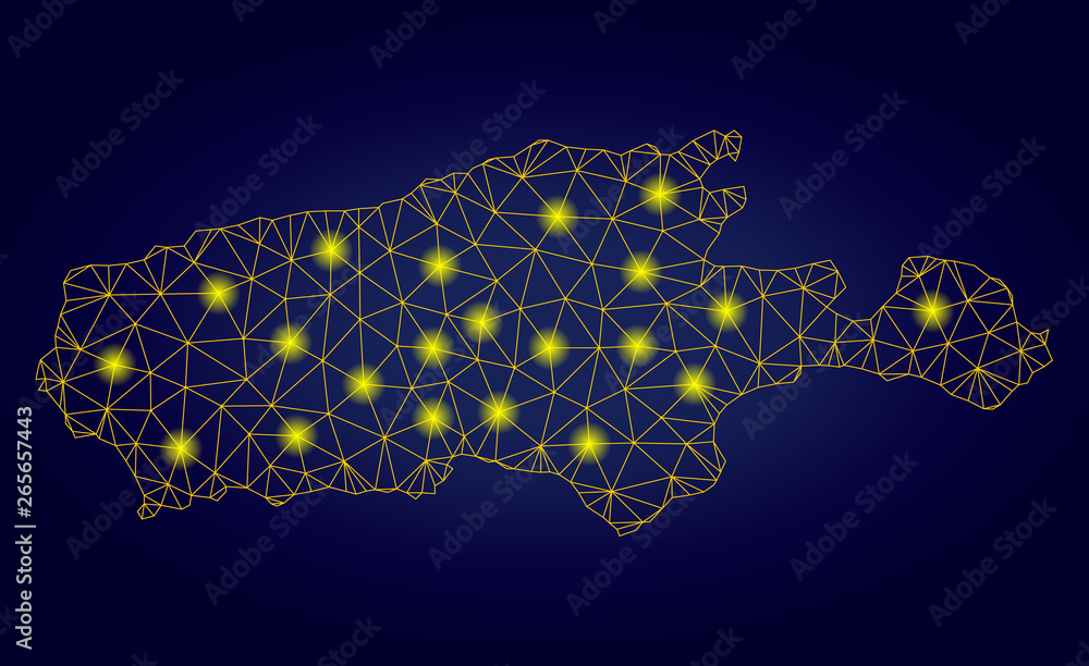 Poster yellow mesh vector kangaroo island map with glare effect on a dark blue gradiented background. abstr