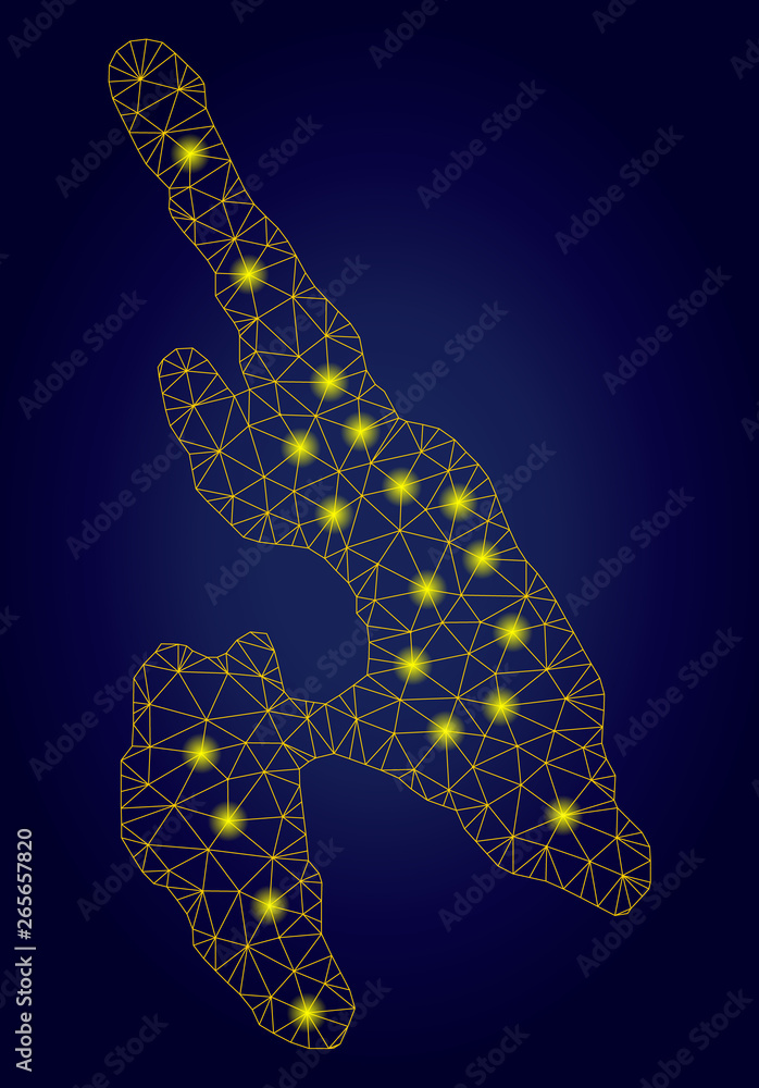 Poster yellow mesh vector koh phi don map with glare effect on a dark blue gradiented background. abstract 