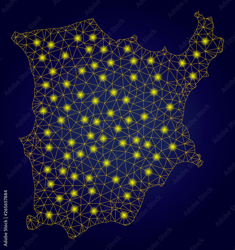 Poster yellow mesh vector koh samui map with glare effect on a dark blue gradiented background. abstract li