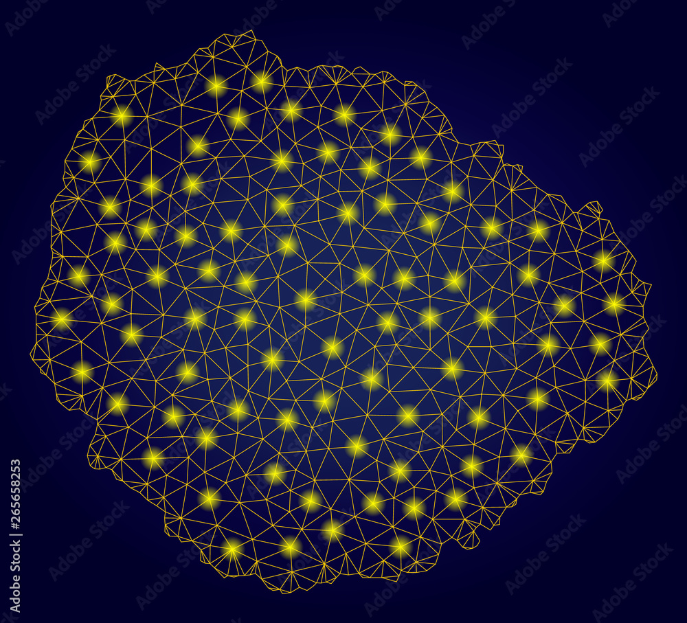 Poster yellow mesh vector la gomera island map with glare effect on a dark blue gradiented background. abst