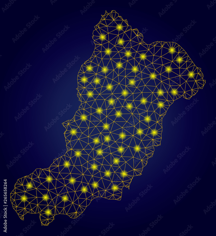 Poster yellow mesh vector la graciosa island map with glare effect on a dark blue gradiented background. ab