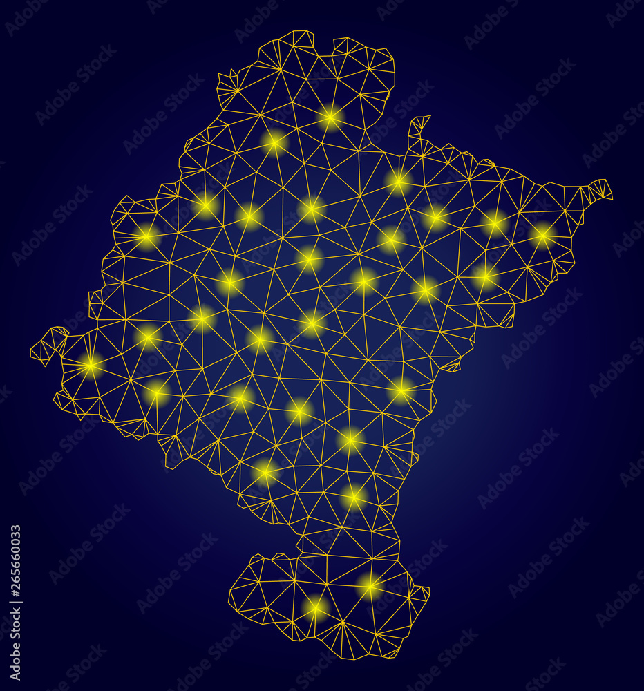 Poster yellow mesh vector navarra province map with glare effect on a dark blue gradiented background. abst
