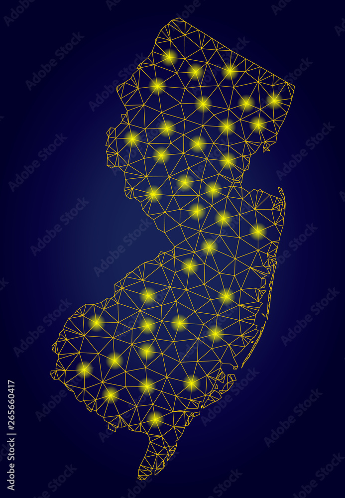 Aufkleber yellow mesh vector new jersey state map with glow effect on a dark blue gradiented background. abstr