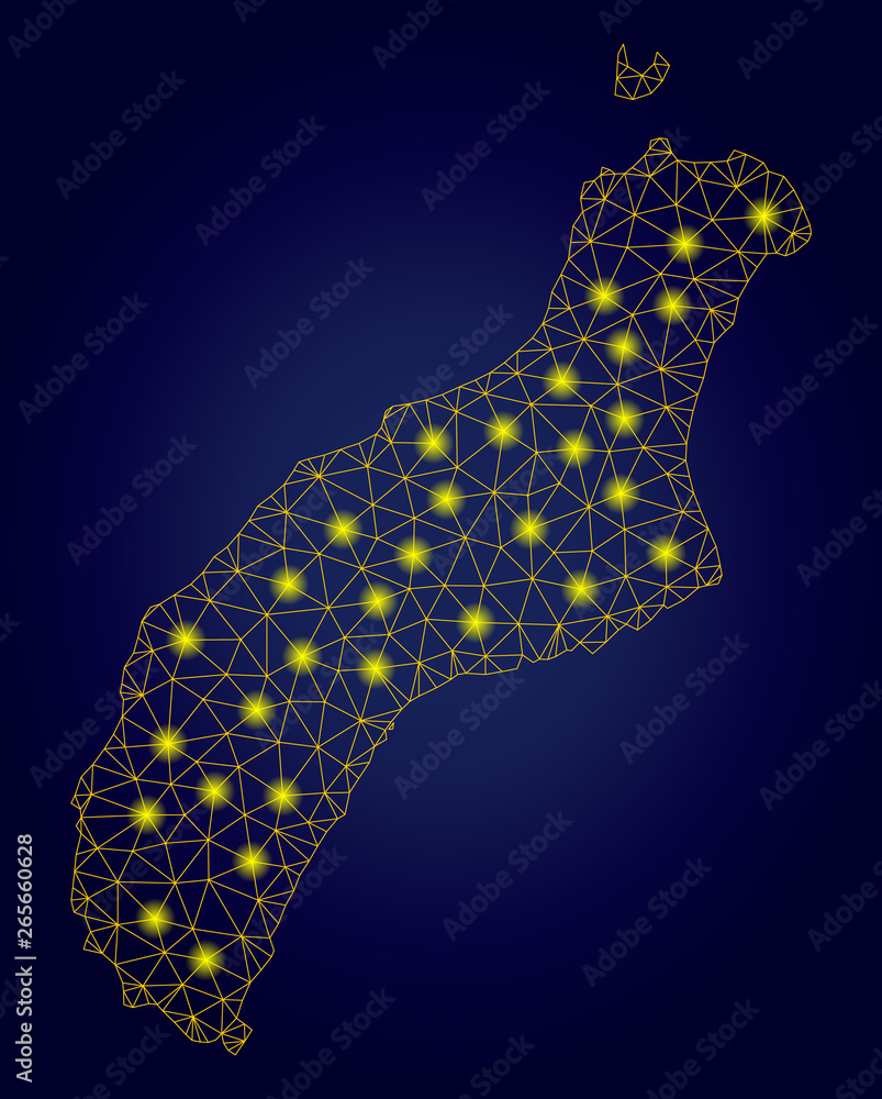 Poster yellow mesh vector niihau island map with glare effect on a dark blue gradiented background. abstrac