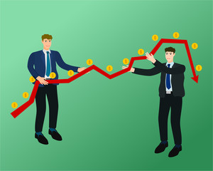 Two businessman management low profit money graph , fail concept
