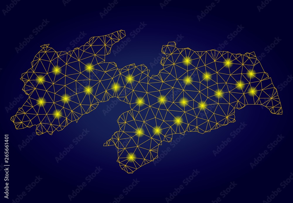 Poster yellow mesh vector paraiba state map with glare effect on a dark blue gradiented background. abstrac