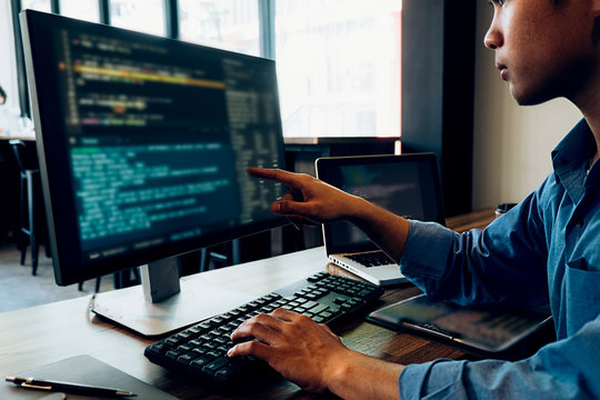 Programmer working in a software development and coding technologies. Website design.Technology concept.