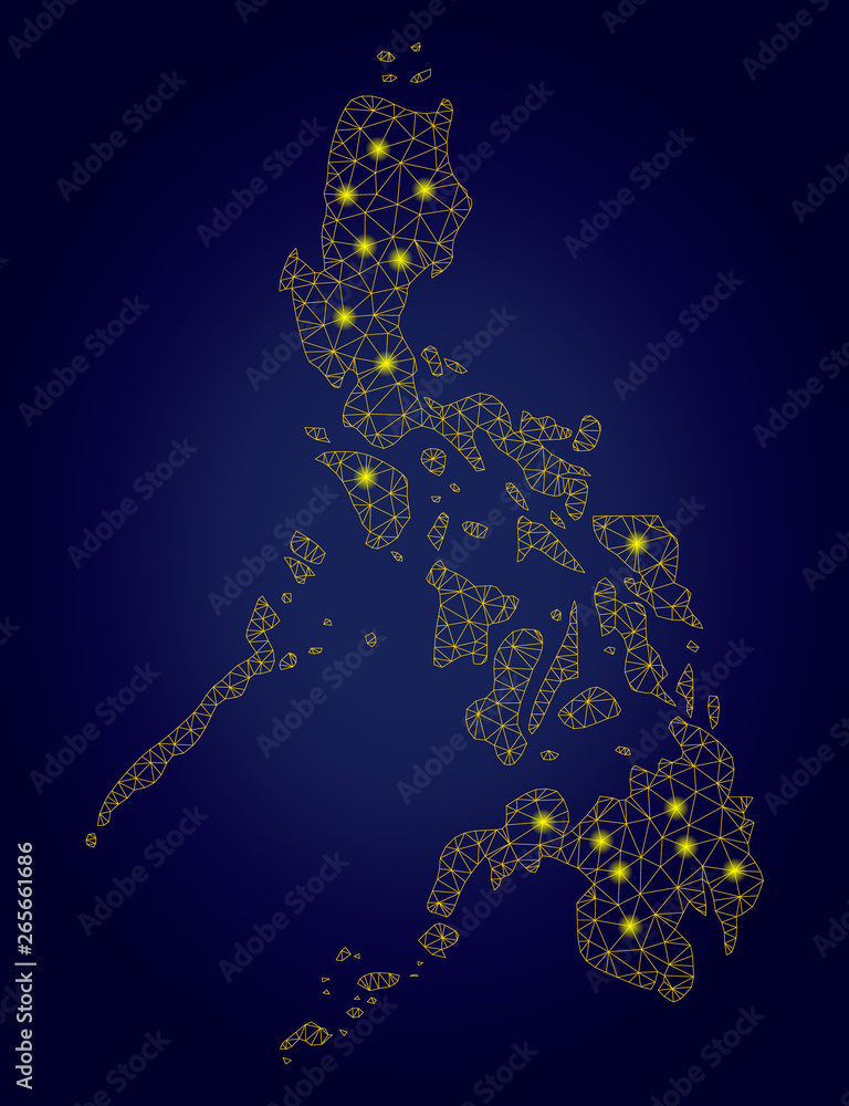 Aufkleber yellow mesh vector philippines map with glare effect on a dark blue gradiented background. abstract 