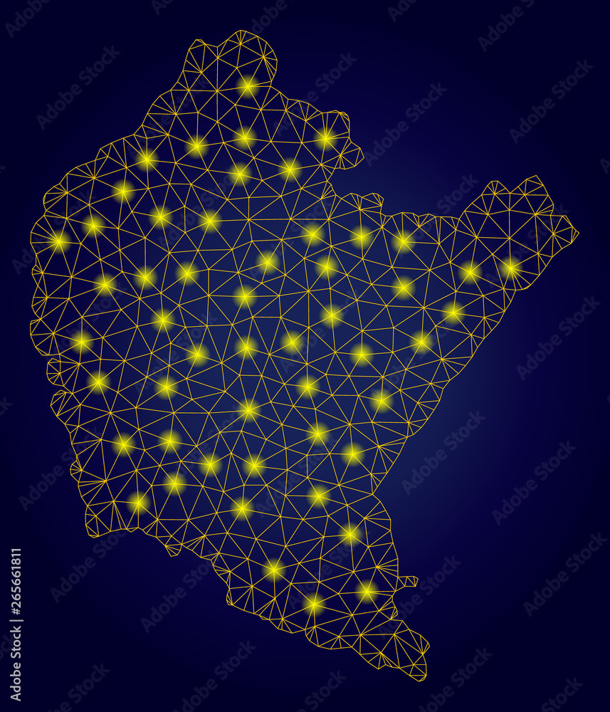 Poster yellow mesh vector podkarpackie voivodeship map with glare effect on a dark blue gradiented backgrou