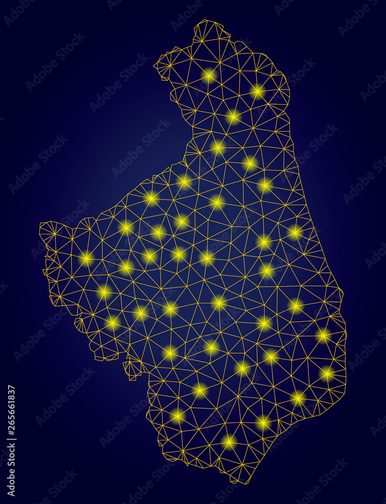 Poster yellow mesh vector podlaskie voivodeship map with flare effect on a dark blue gradiented background.
