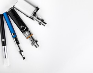 electronic cigarettes or vaping devices on white background
