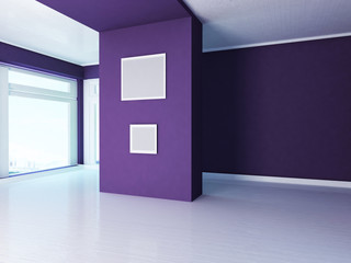 empty room with the pictures on the wall, 3d