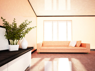 white sofa in the room, 3d