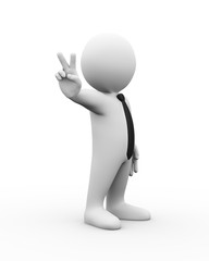 3d man doing peace and victory sign