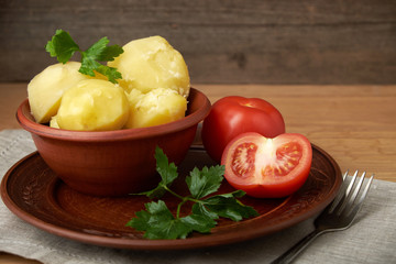 vegetarian food potatoes with tomatoes garlic and parsley