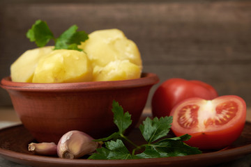 vegetarian food potatoes with tomatoes garlic and parsley