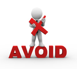 3d businessman holding cross wrong sign symbol