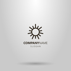 black and white simple vector geometric line art logo of the round sun with rays
