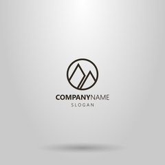 black and white simple vector geometric line art logo of two mountain peaks in a round frame