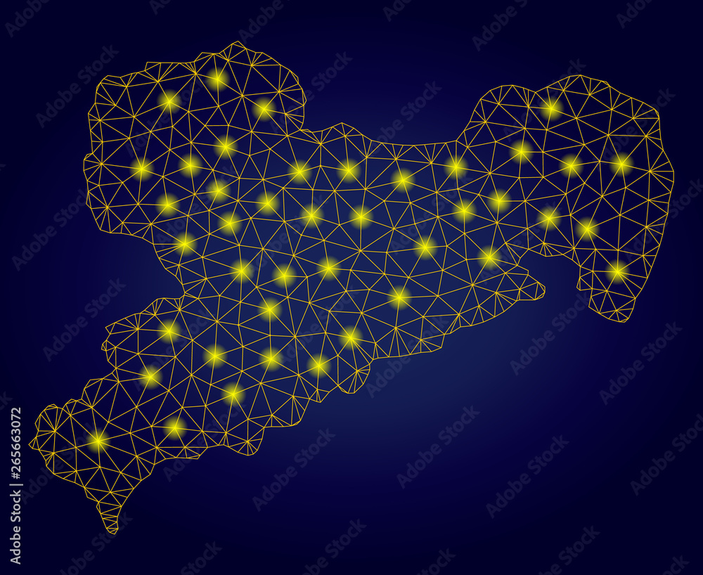 Poster yellow mesh vector saxony land map with glare effect on a dark blue gradiented background. abstract 