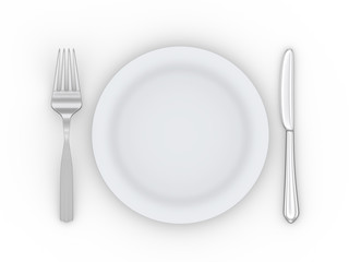 3d plate, fork and knife