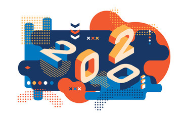 2020 Colored Memphis style. Banner with 2020 Numbers. Vector New Year illustration
