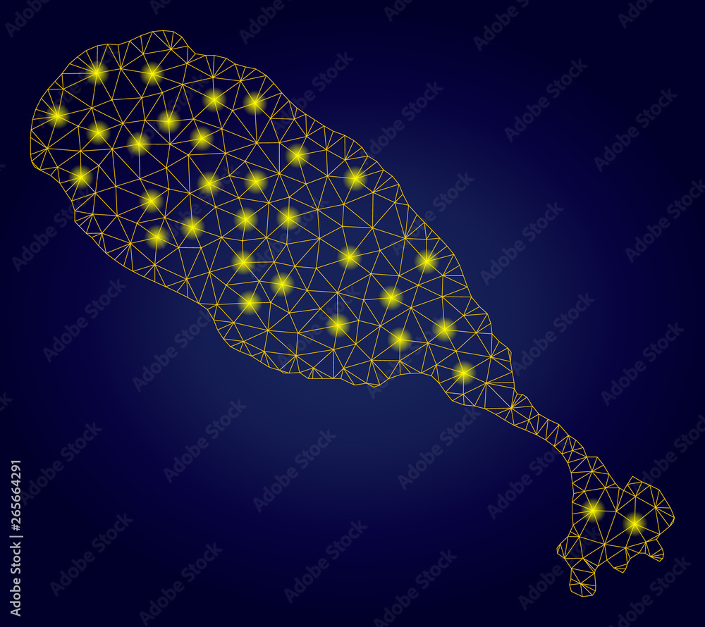 Poster yellow mesh vector st kitts island map with glare effect on a dark blue gradiented background. abstr
