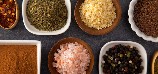 Collage of Various Seasonings Spices and Herbs for Flavorful Cooking and Baking