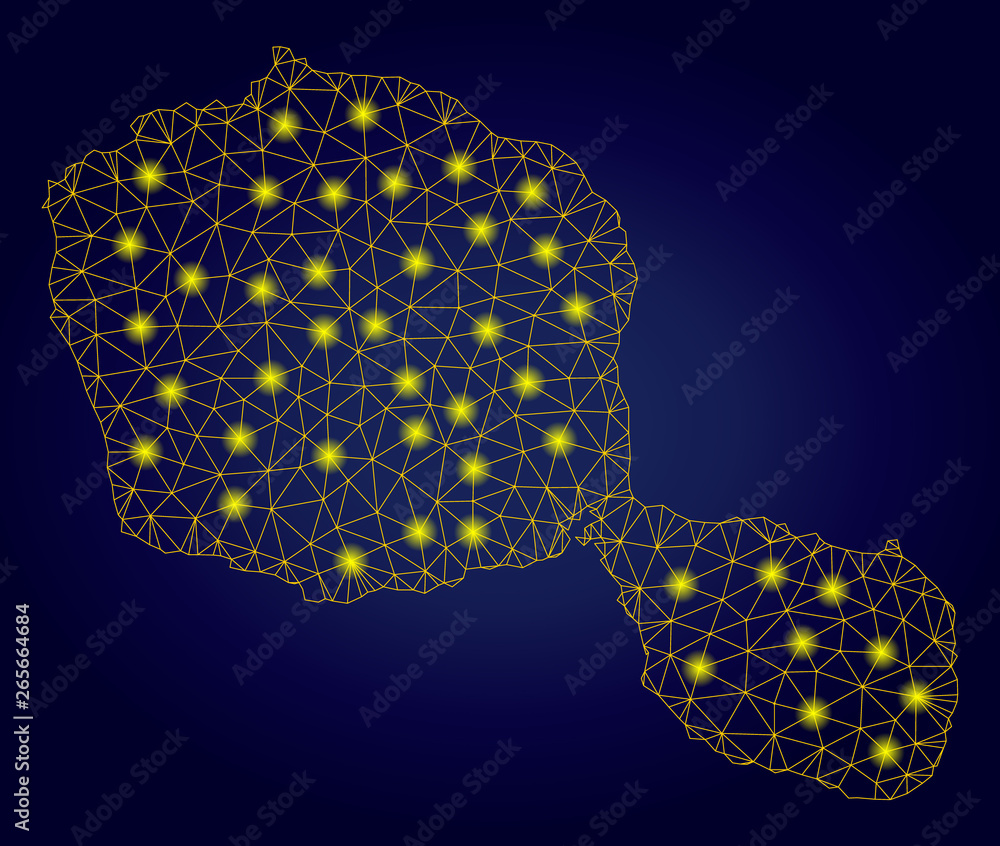 Poster yellow mesh vector tahiti island map with glare effect on a dark blue gradiented background. abstrac