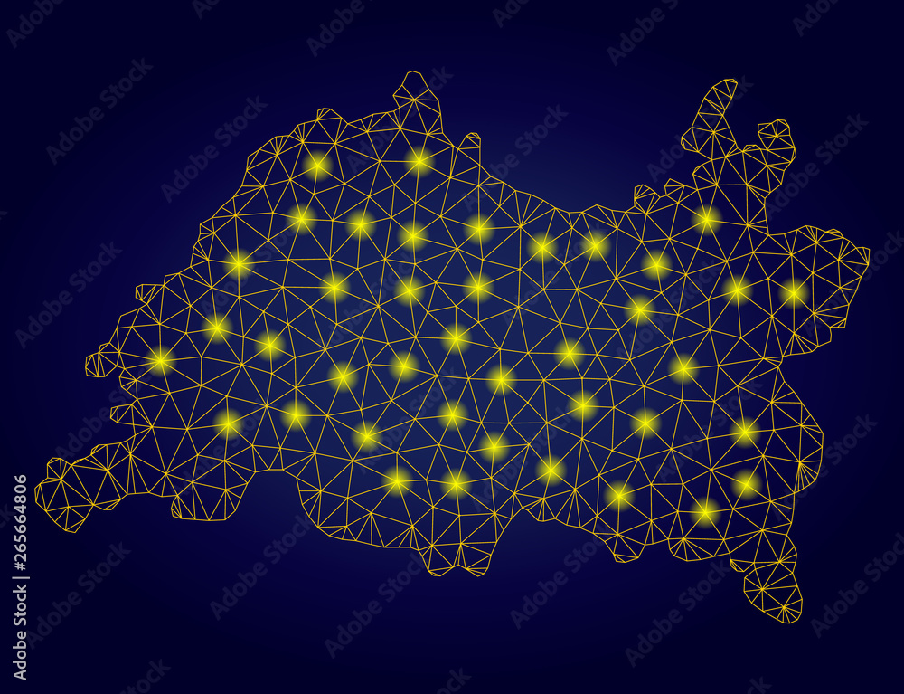 Poster yellow mesh vector tatarstan map with glare effect on a dark blue gradiented background. abstract li