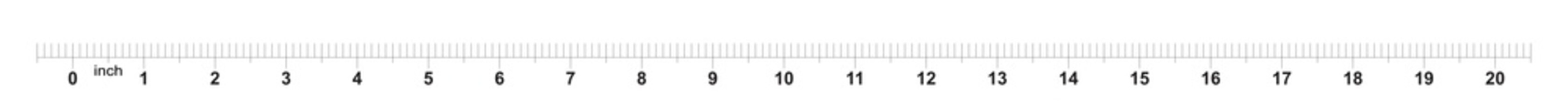 20 inch tape measure ruler with 0.1 inch markings. Metric grid.