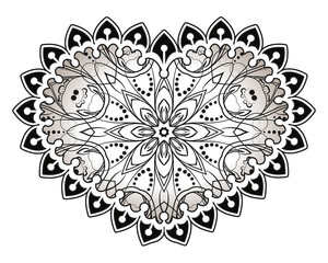 Heart with floral Mandala. Vintage decorative elements. Oriental pattern, vector illustration. Islam, Arabic, Indian, turkish, pakistan, chinese, ottoman motifs