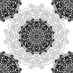 floral pattern motif coloring a mandala drawn with a pen. black, grey and white. Ethnic, fabric, motifs. Vector, abstract mandala flower. Decorative elements for design. EPS 10