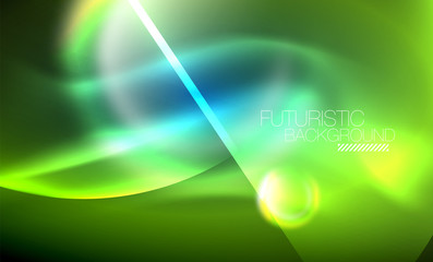 Blue neon bubbles and circles futuristic abstract background