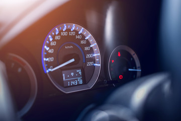 Closeup dashboard of mileage car