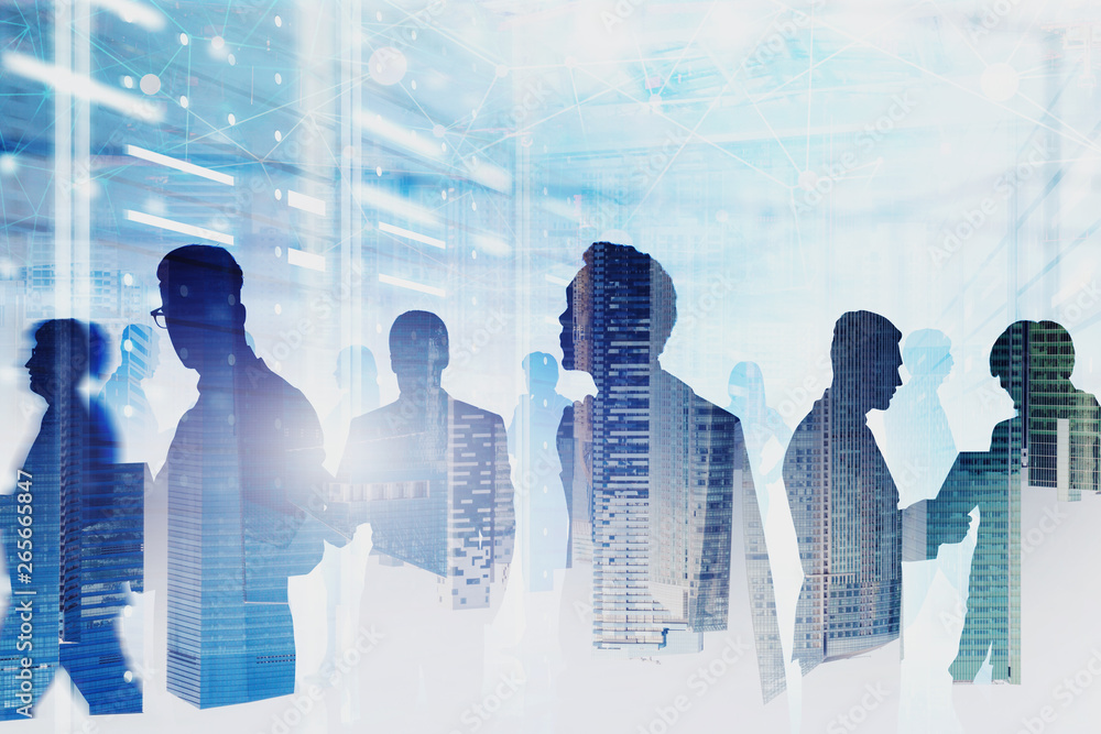 Poster team of computer engineers in server room, network