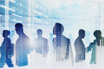 Team of computer engineers in server room, network