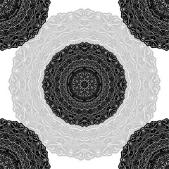 floral pattern motif coloring a mandala drawn with a pen. black, grey and white. Ethnic, fabric, motifs. Vector, abstract mandala flower. Decorative elements for design. EPS 10