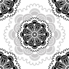 floral pattern motif coloring a mandala drawn with a pen. black, grey and white. Ethnic, fabric, motifs. Vector, abstract mandala flower. Decorative elements for design. EPS 10