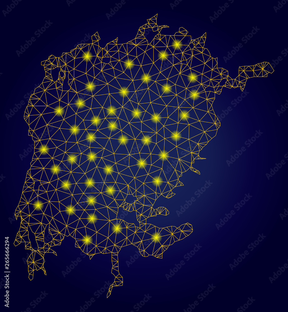 Poster yellow mesh vector victoria lake map with glow effect on a dark blue gradiented background. abstract