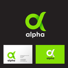 Alpha Logo. A emblem. Green Greek letter Alpha on a dark  background. Business card. - obrazy, fototapety, plakaty