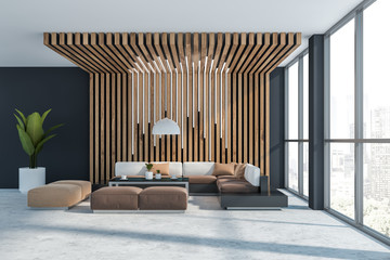 Gray and wooden office waiting room interior