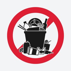 trash bin overflowing garbage. sign do not litter