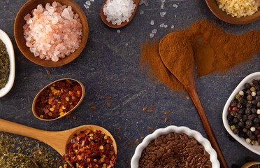 Collage of Various Seasonings Spices and Herbs for Flavorful Cooking and Baking